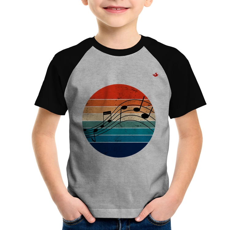Camiseta Raglan Infantil Música Vintage Sunset - Cinza/Preto