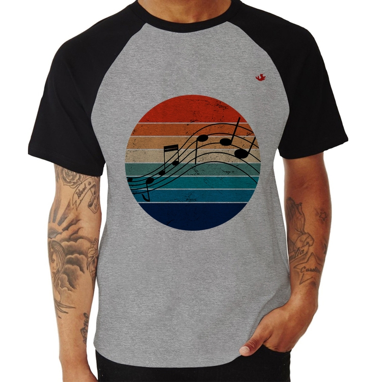 Camiseta Raglan Música Vintage Sunset - Cinza/Preto