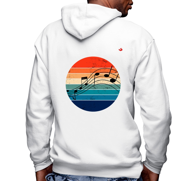 Blusa Moletom Música Vintage Sunset Masculina com Capuz e Zíper - Branca