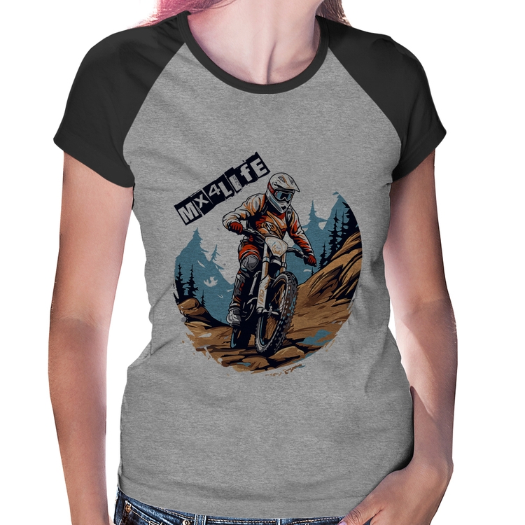 Baby Look Raglan MX4Life - Cinza/Preto