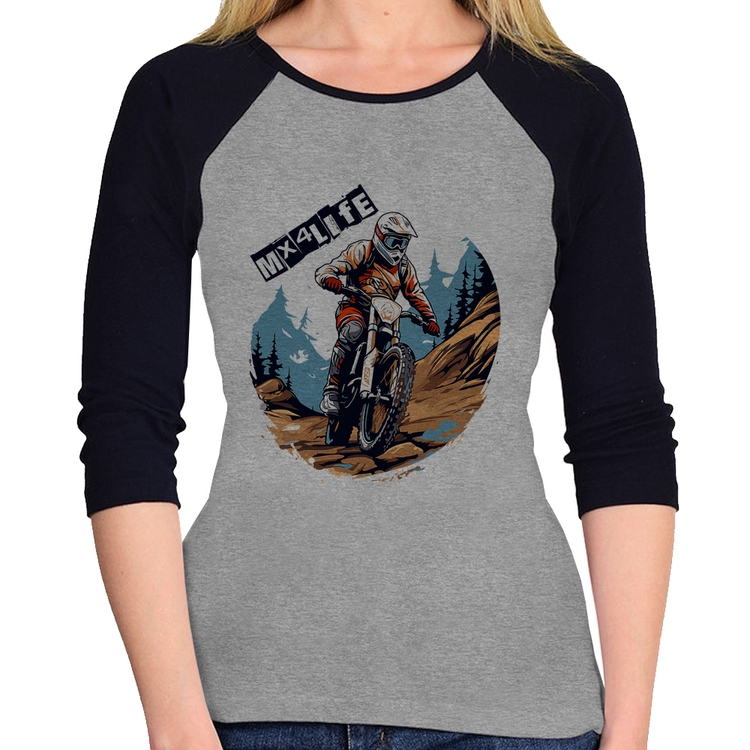 Baby Look Raglan MX4Life Manga 3/4 - Cinza/Preto