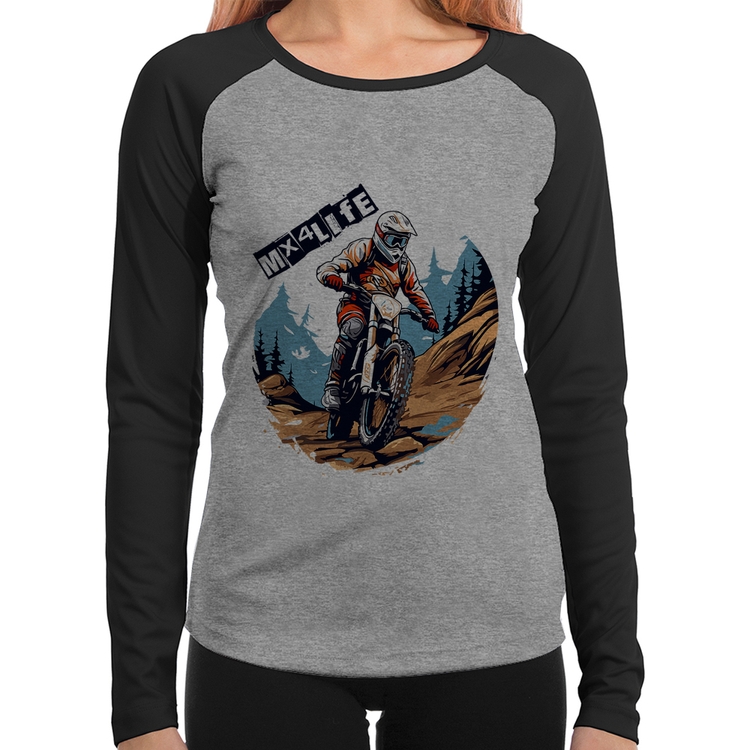 Baby Look Raglan MX4Life Manga Longa - Cinza/Preto