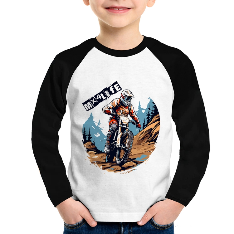 Camiseta Raglan Infantil MX4Life Manga Longa
