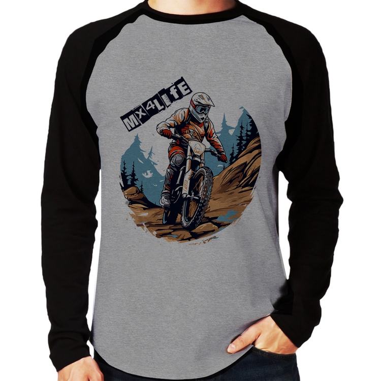 Camiseta Raglan MX4Life Manga Longa - Cinza/Preto