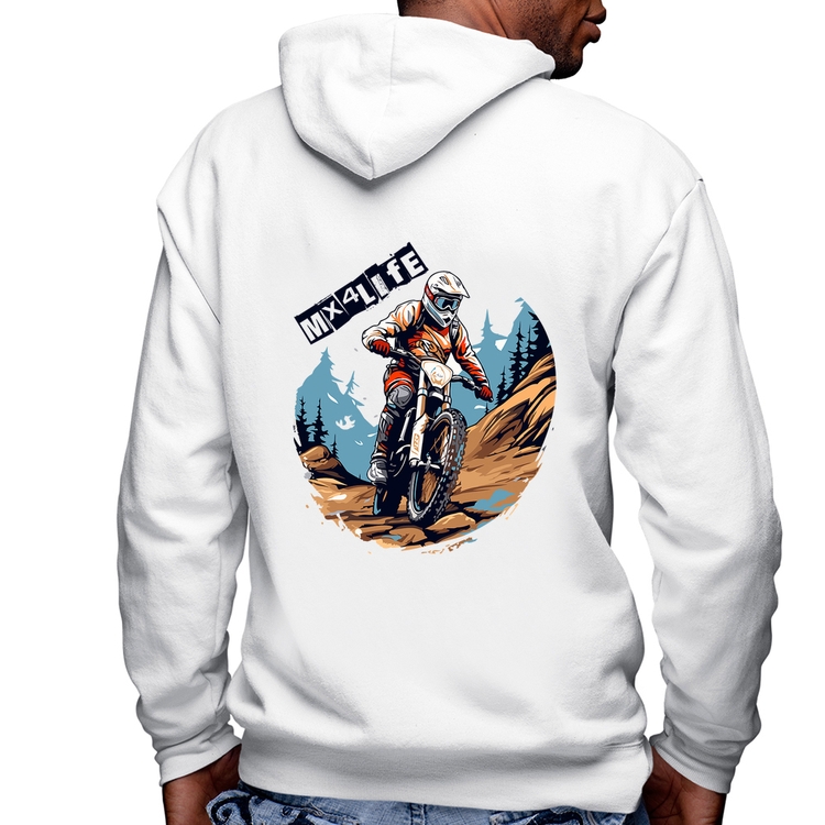 Blusa Moletom MX4Life Masculina com Capuz e Zíper - Branca