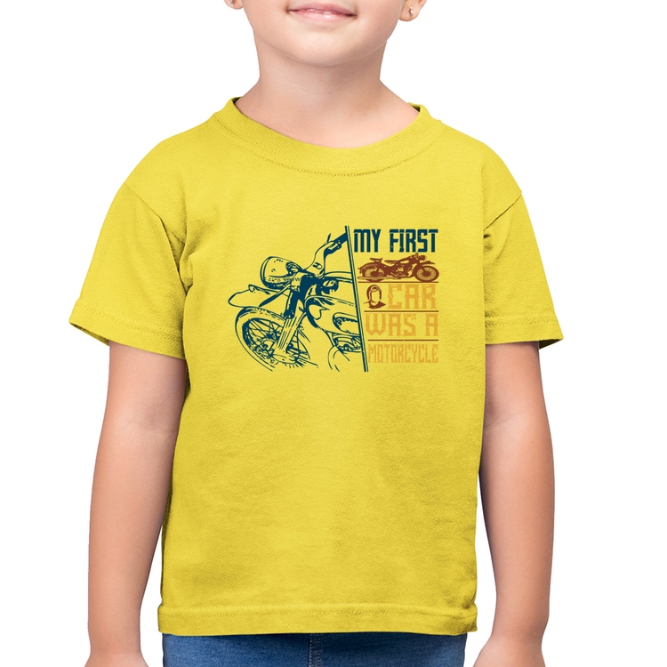 Camiseta Algodão Infantil My First Car Was A Motorcycle - Amarelo Canário
