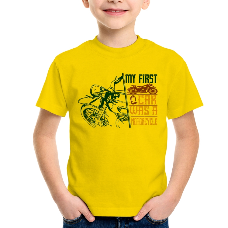 Camiseta Infantil My First Car Was A Motorcycle - Amarela