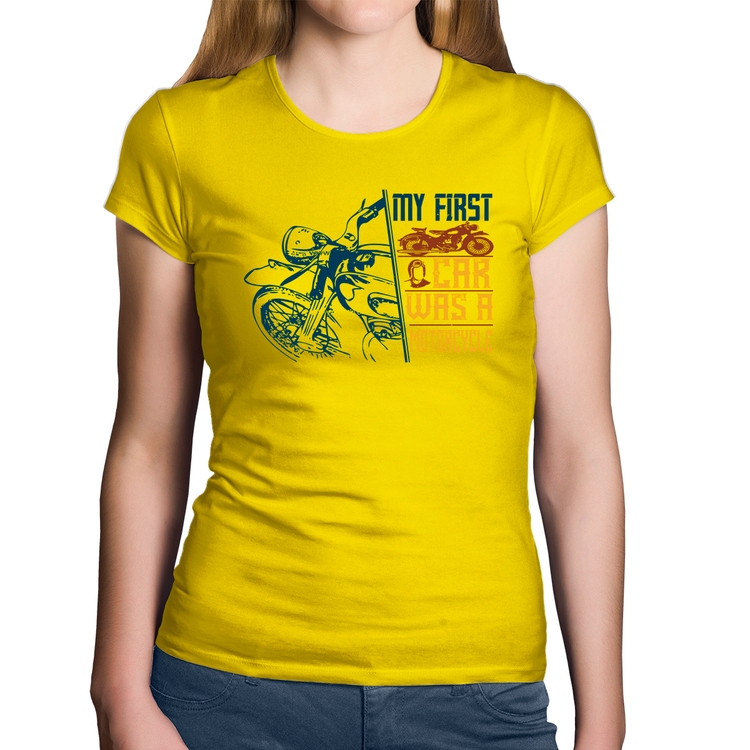 Baby Look Algodão My First Car Was A Motorcycle - Amarela