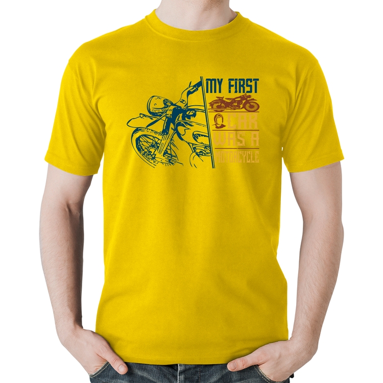 Camiseta Algodão My First Car Was A Motorcycle - Amarela