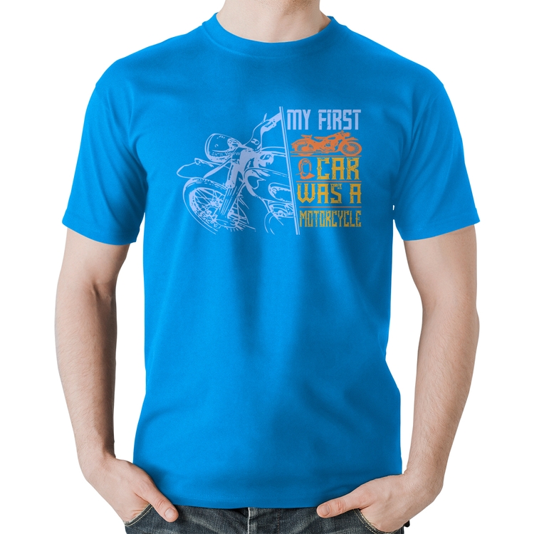 Camiseta Algodão My First Car Was A Motorcycle - Azul
