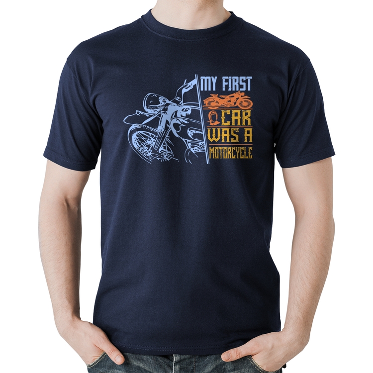 Camiseta Algodão My First Car Was A Motorcycle - Marinho