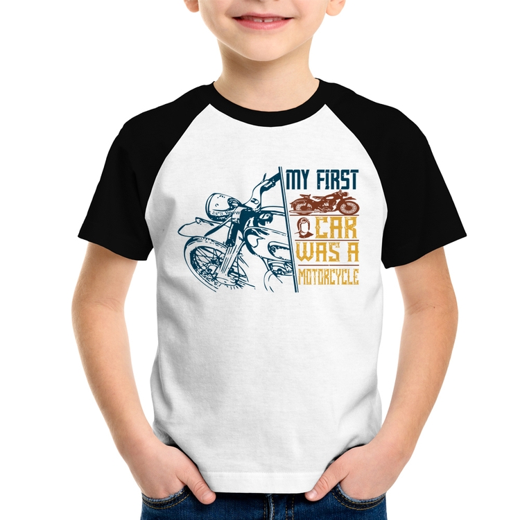 Camiseta Raglan Infantil My First Car Was A Motorcycle