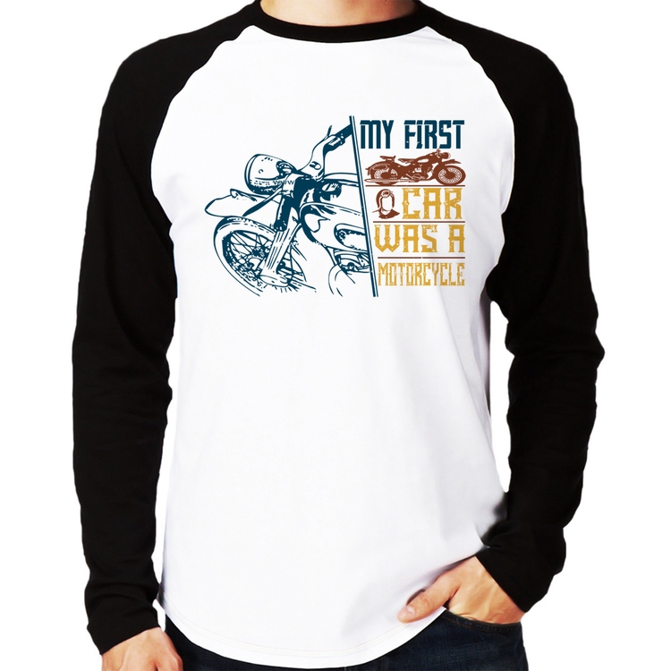 Camiseta Raglan My First Car Was A Motorcycle Manga Longa