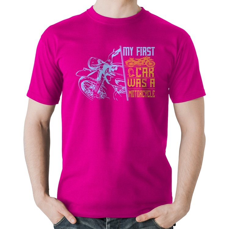 Camiseta Algodão My First Car Was A Motorcycle - Rosa