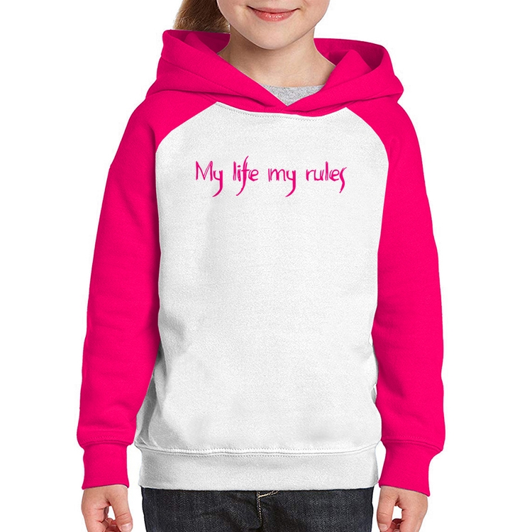 Moletom Infantil My Life My Rules - Branco/Rosa