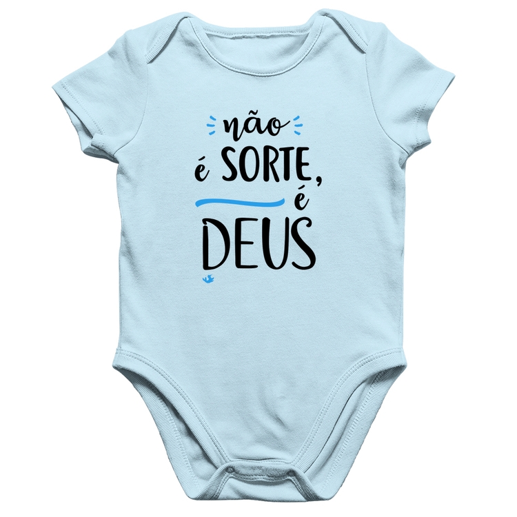 Body Bebê Algodão Não é sorte, é Deus - Azul Bebê