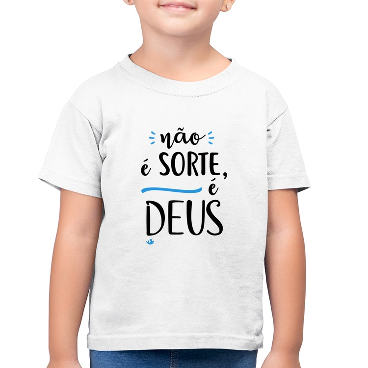 Camiseta Algodão Infantil Não é sorte, é Deus - Branca