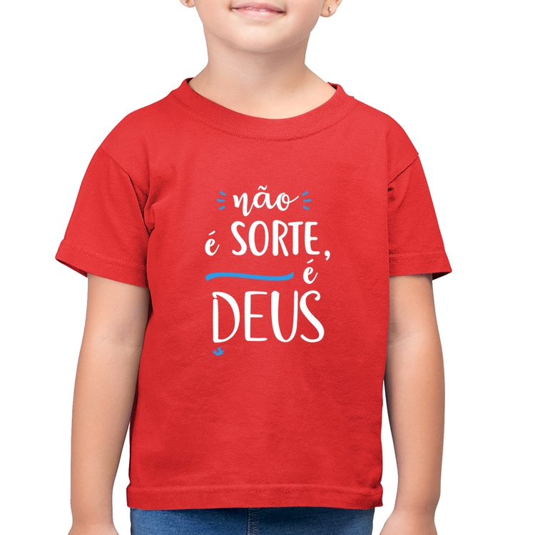Camiseta Algodão Infantil Não é sorte, é Deus - Vermelha