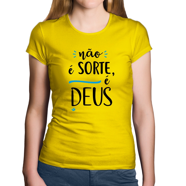 Baby Look Algodão Não é sorte, é Deus - Amarela