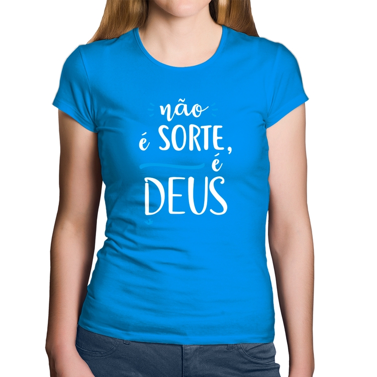 Baby Look Algodão Não é sorte, é Deus - Azul