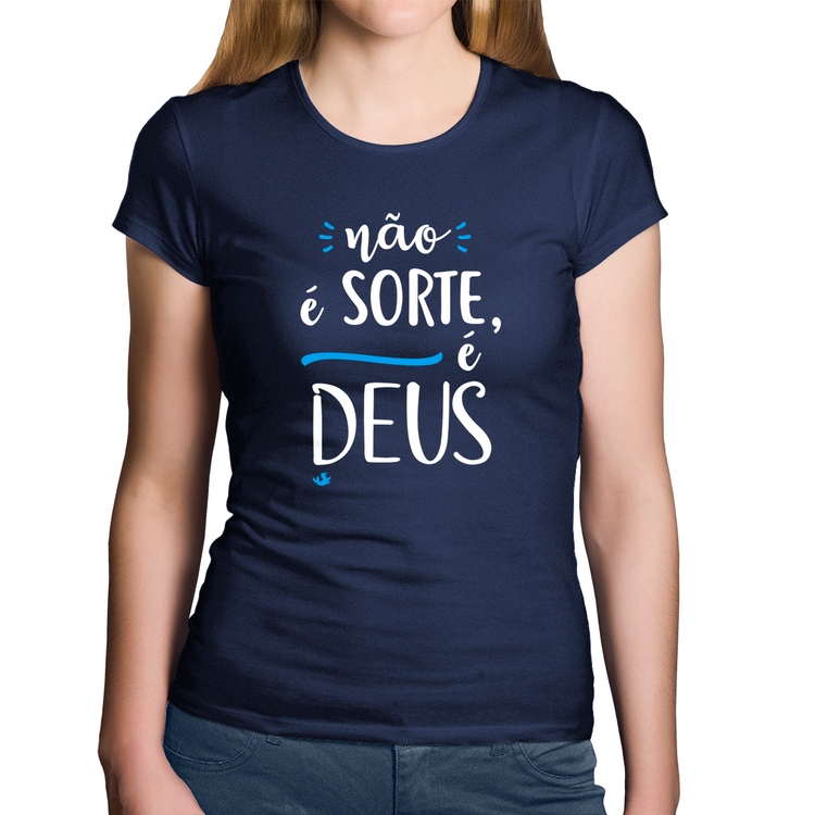 Baby Look Algodão Não é sorte, é Deus - Marinho