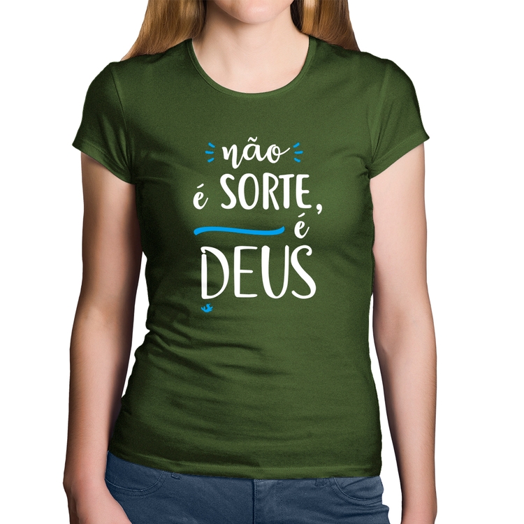 Baby Look Algodão Não é sorte, é Deus - Musgo