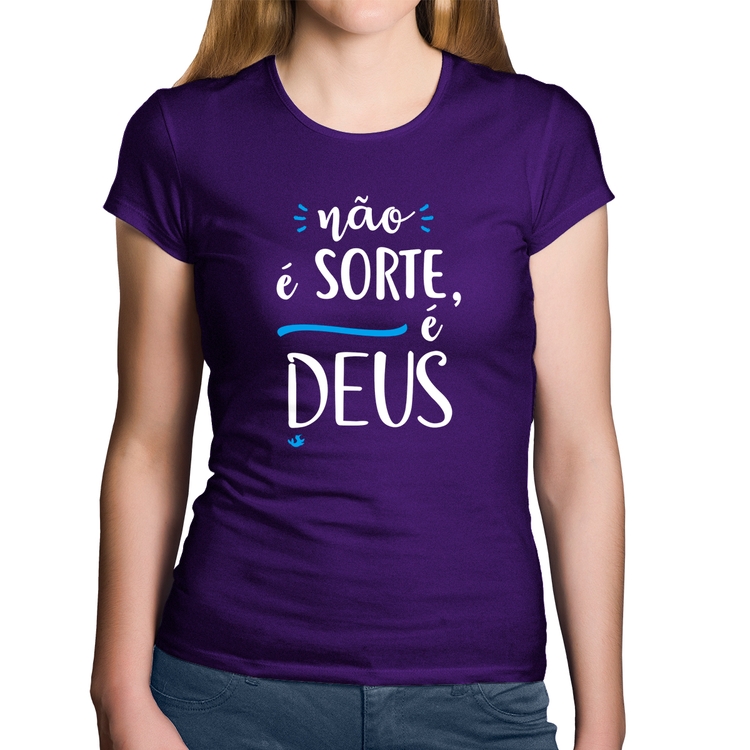 Baby Look Algodão Não é sorte, é Deus - Roxa