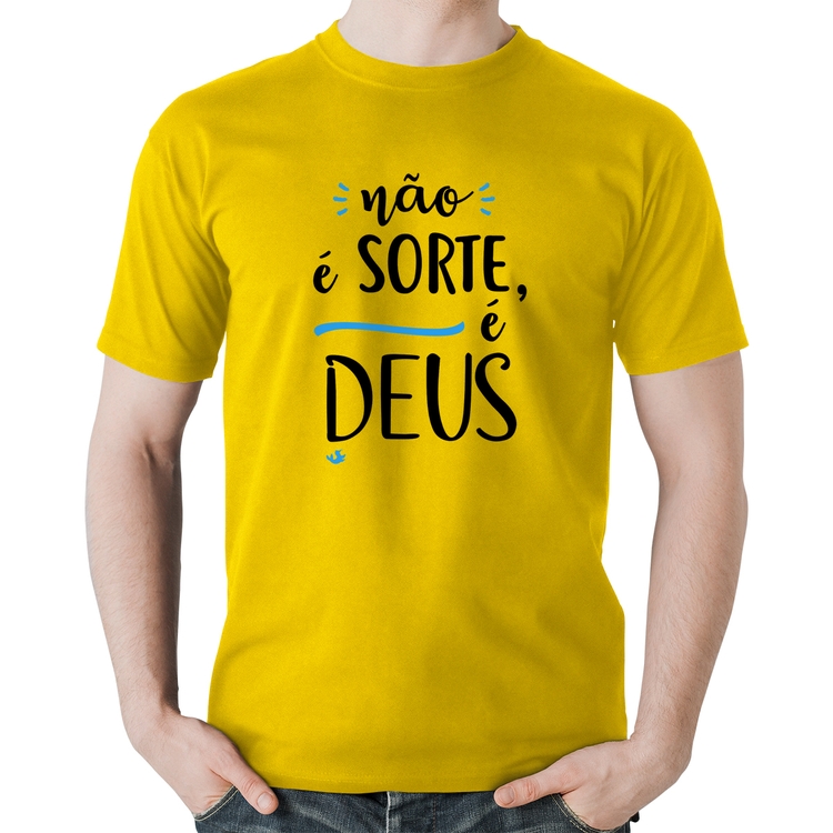 Camiseta Algodão Não é sorte, é Deus - Amarela