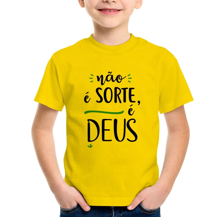 Camiseta Infantil Não é sorte, é Deus - Amarela