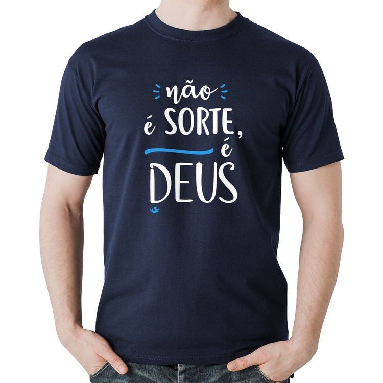 Camiseta Algodão Não é sorte, é Deus - Marinho