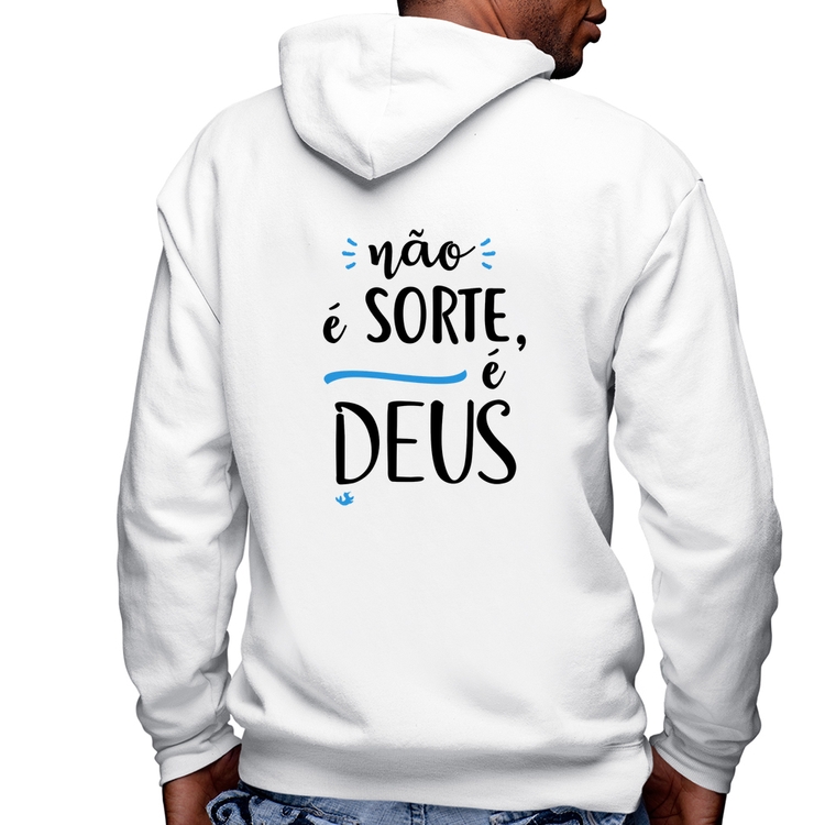 Blusa Moletom Não é sorte, é Deus Masculina com Capuz e Zíper - Branca