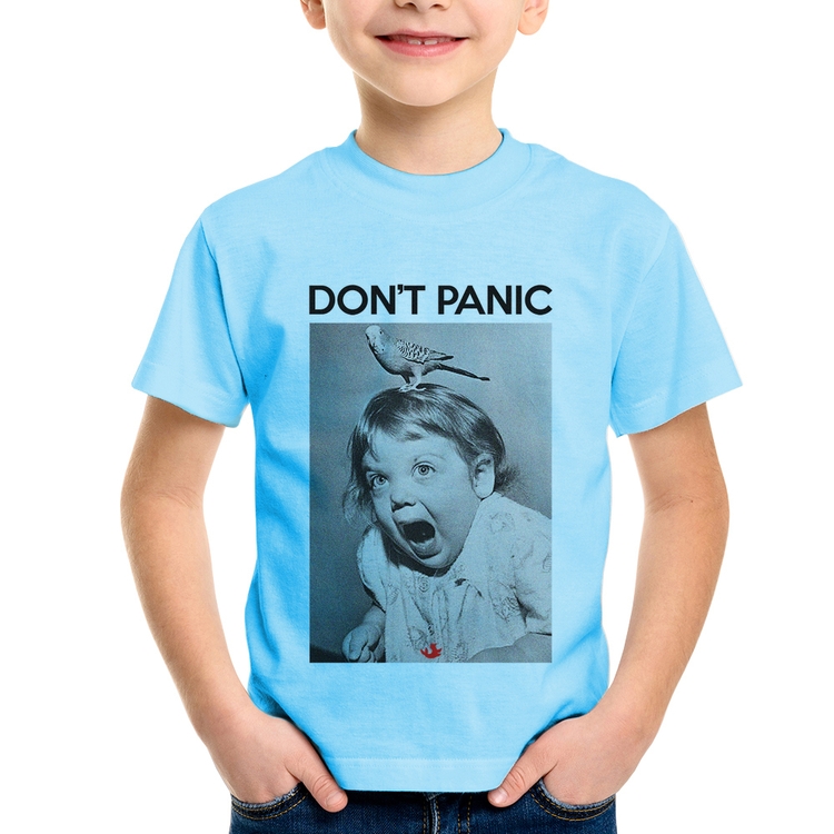 Camiseta Infantil Não entre em pânico - Azul Bebê