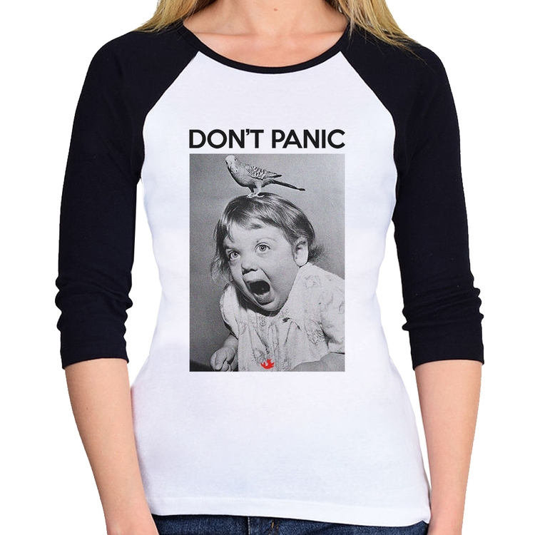 Baby Look Raglan Não entre em pânico Manga 3/4