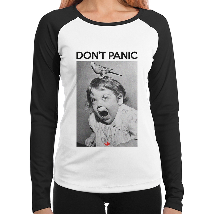 Baby Look Raglan Não entre em pânico Manga Longa
