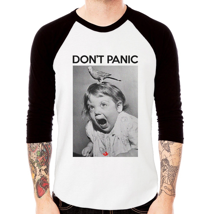 Camiseta Raglan Não entre em pânico Manga 3/4