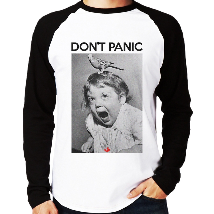 Camiseta Raglan Não entre em pânico Manga Longa