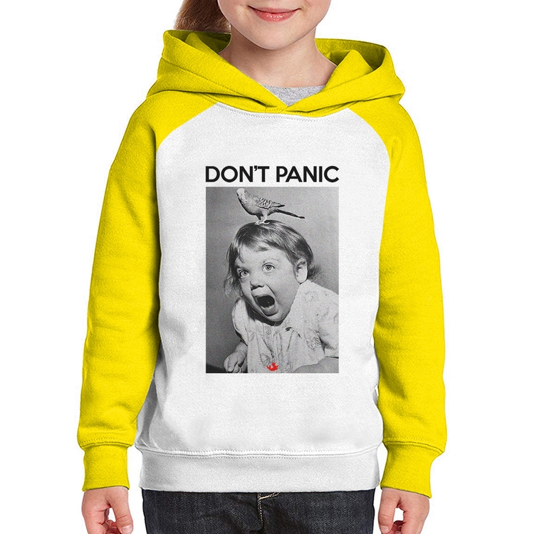 Moletom Infantil Não entre em pânico - Branco/Amarelo