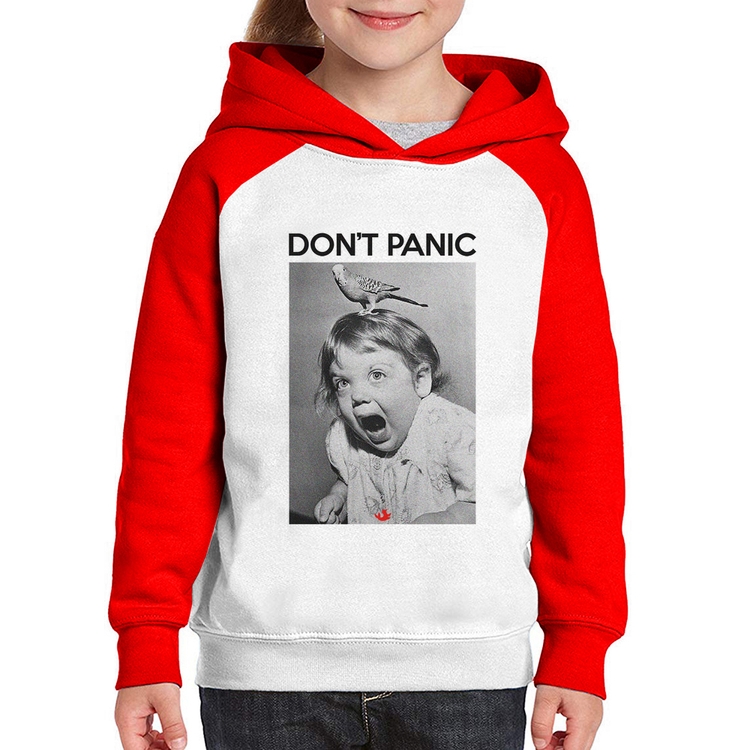 Moletom Infantil Não entre em pânico - Branco/Vermelho