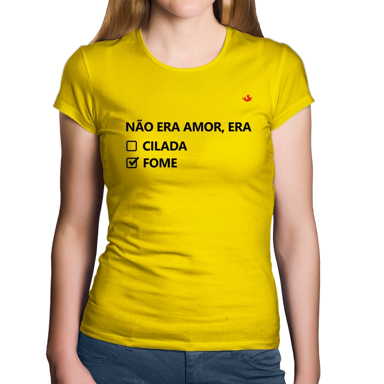 Baby Look Algodão Não era amor, era fome - Amarela