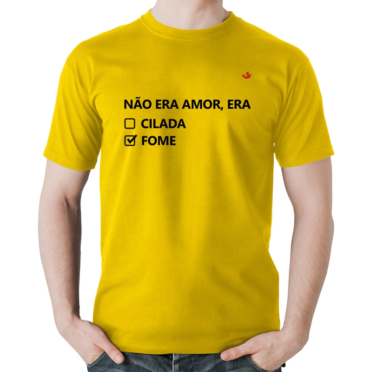 Camiseta Algodão Não era amor, era fome - Amarela