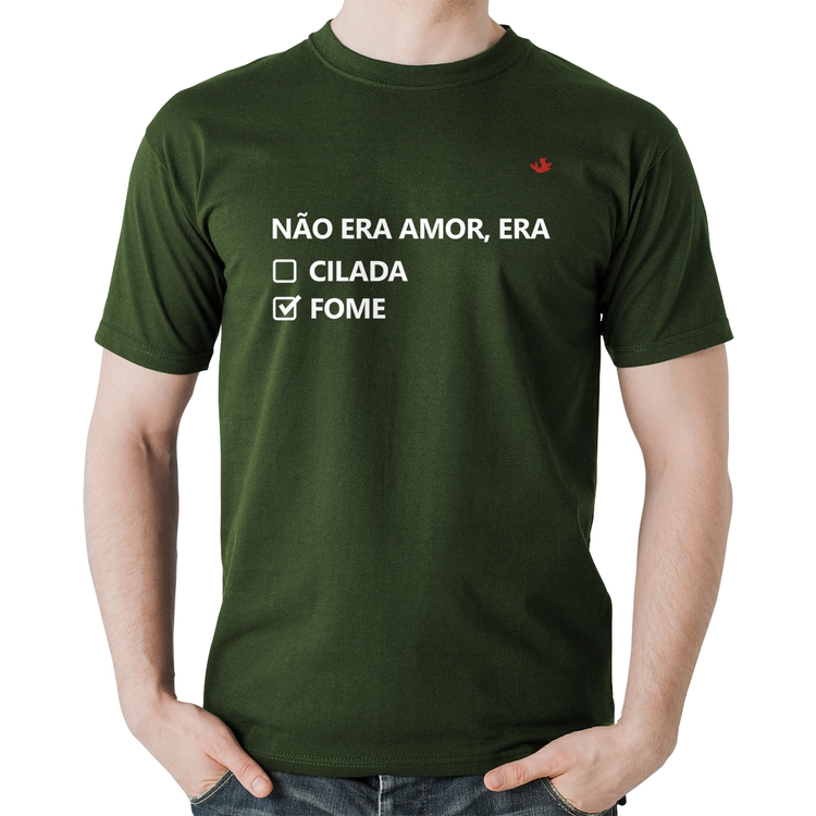 Camiseta Algodão Não era amor, era fome - Musgo