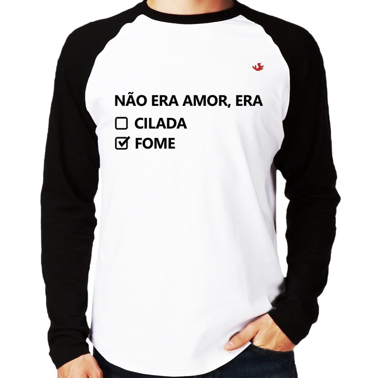 Camiseta Raglan Não era amor, era fome Manga Longa