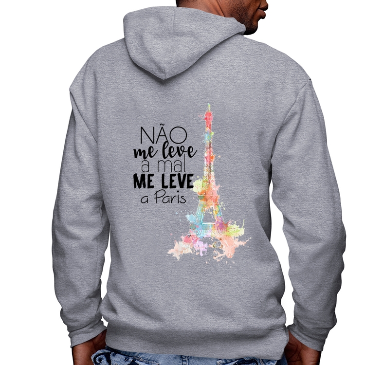 Blusa Moletom Não me leve a mal, me leve a Paris Masculina com Capuz e Zíper - Mescla