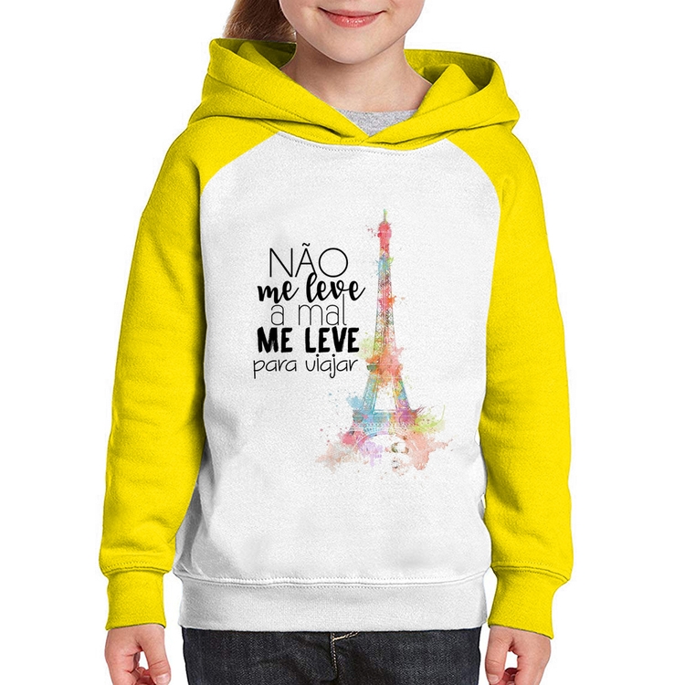 Moletom Infantil Não me leve a mal, me leve para viajar - Branco/Amarelo