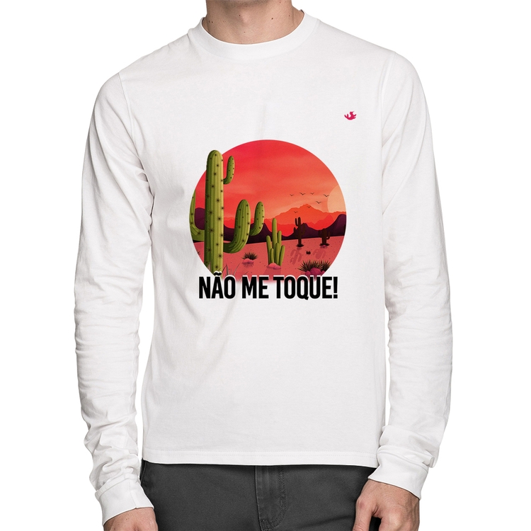 Camiseta Algodão Não me toque! Manga Longa - Branca