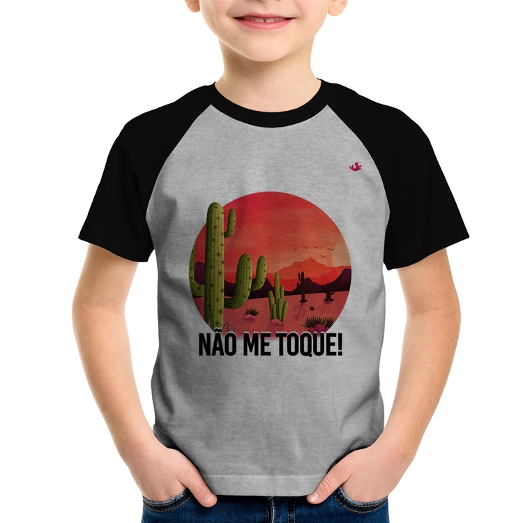 Camiseta Raglan Infantil Não me toque! - Cinza/Preto