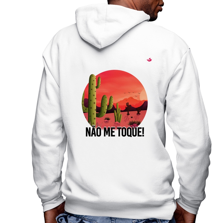 Blusa Moletom Não me toque! Masculina com Capuz e Zíper - Branca