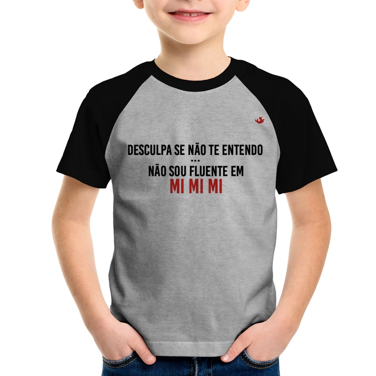 Camiseta Raglan Infantil Não sou fluente em Mimimi - Cinza/Preto