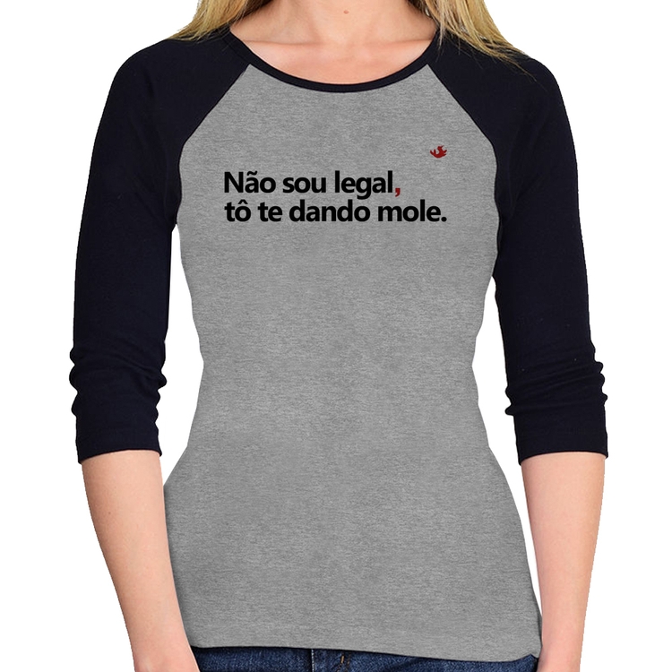 Baby Look Raglan Não sou legal, tô te dando mole Manga 3/4 - Cinza/Preto