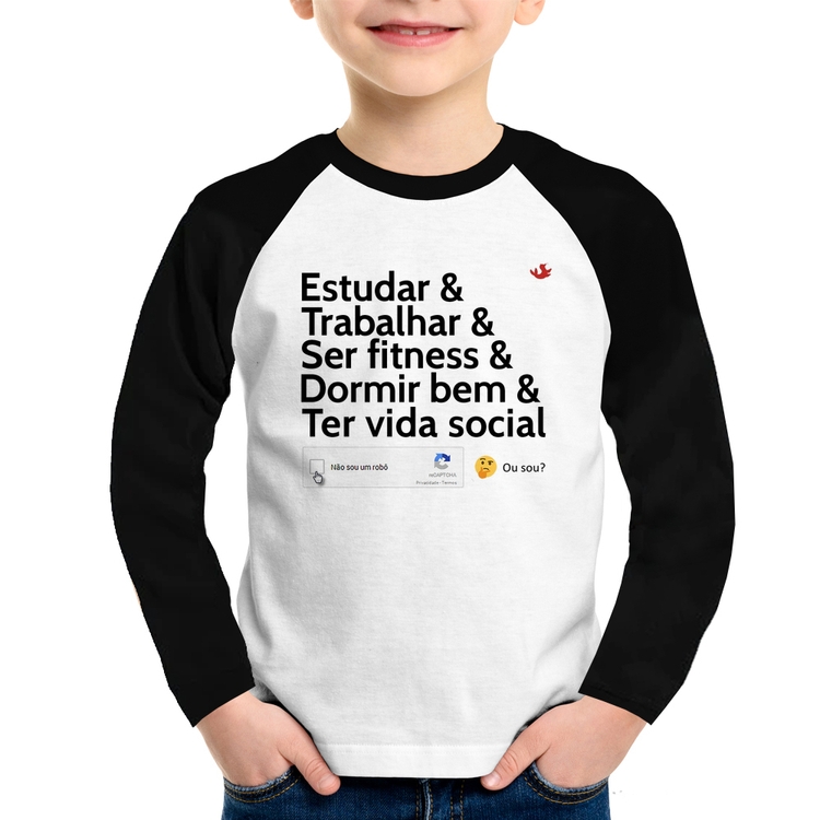 Camiseta Raglan Infantil Não sou um robô... ou sou? Manga Longa